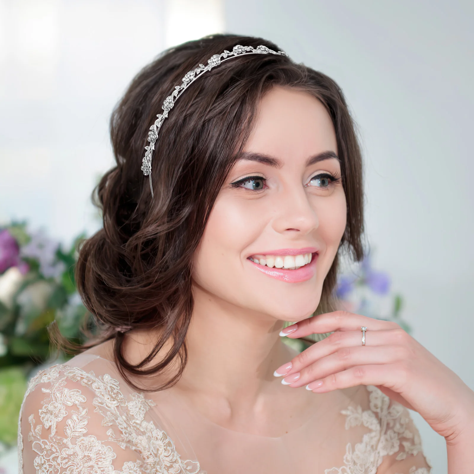 

WINOMO Wedding Women's Crystal Bridal Flower & Leaves Crown Headband Tiara Headdress (Silver)