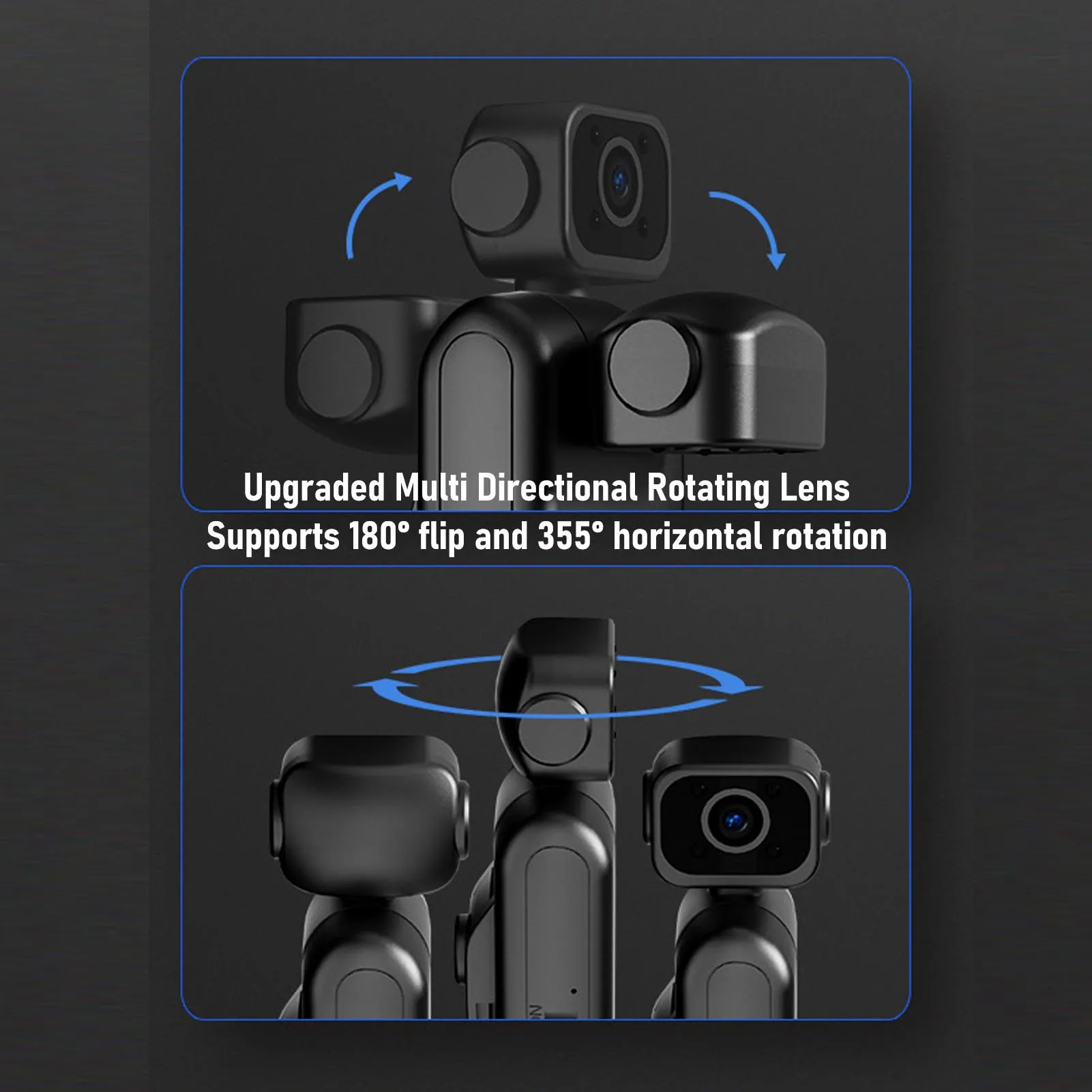 Body Worn Camcorder Portable Camcorder 2K HD 355 Degree Rotatable Wide Angle Lens Anti Shake Video Camera with Back Clamp