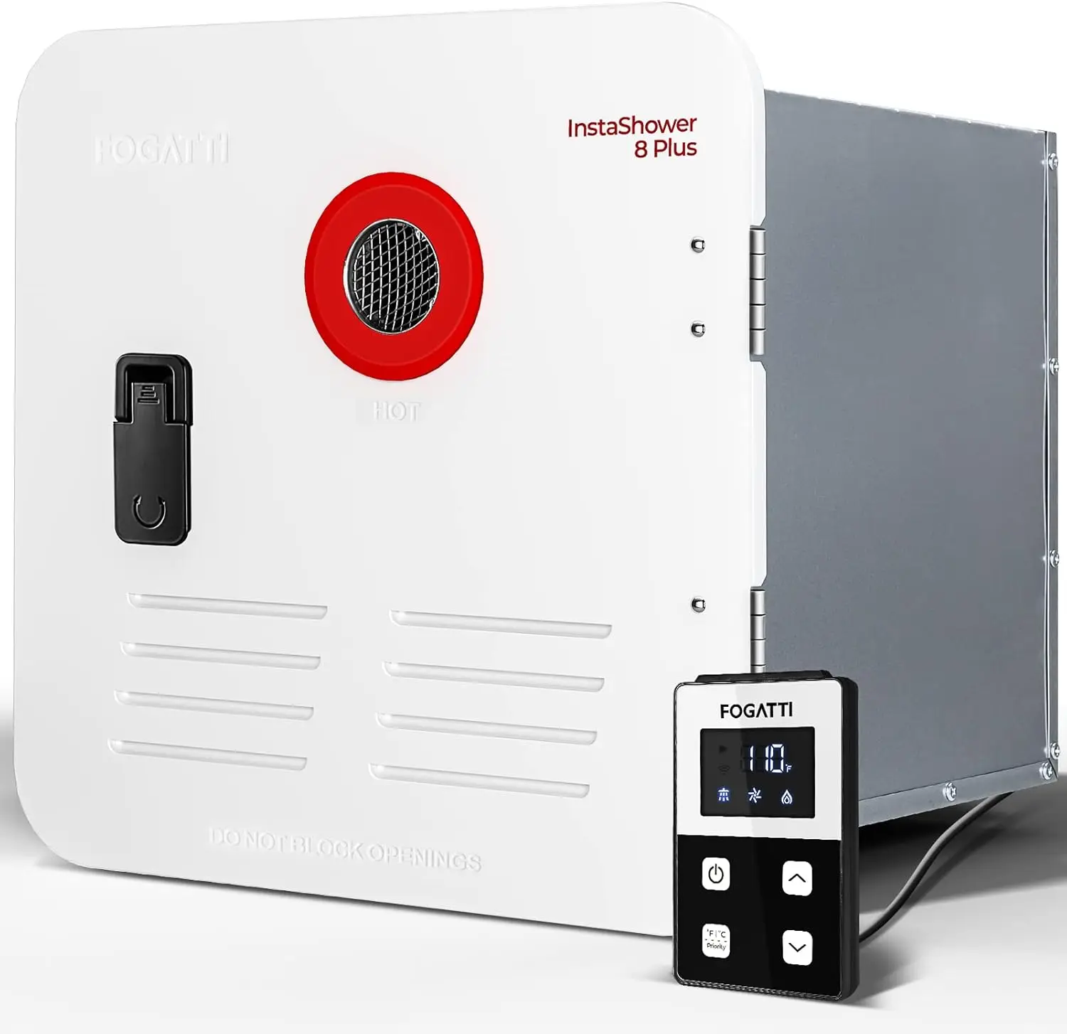 

Безрезервуарный водонагреватель RV, InstaShower 8 Plus, Gen 2, с белой дверью 15x15 дюймов и пультом дистанционного управления