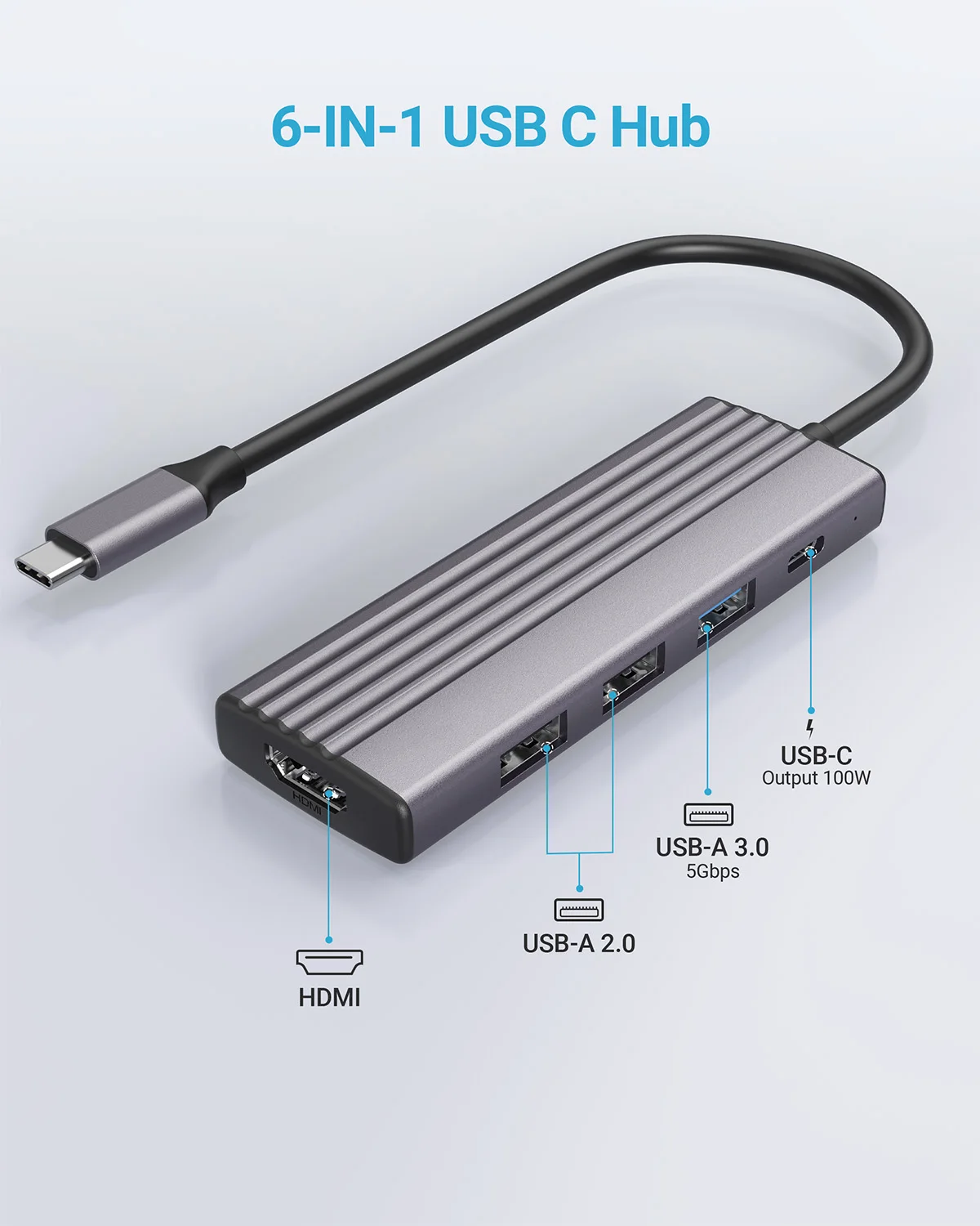 Hub Usb C, Docking Station, Dock Usb C Con Hdmi 4K, 1 Usb-A 3.0,2 Usb-A 2.0 Usb-C Pdpower. Compatibile Con Macbook,Lenovo,Dell,Hp