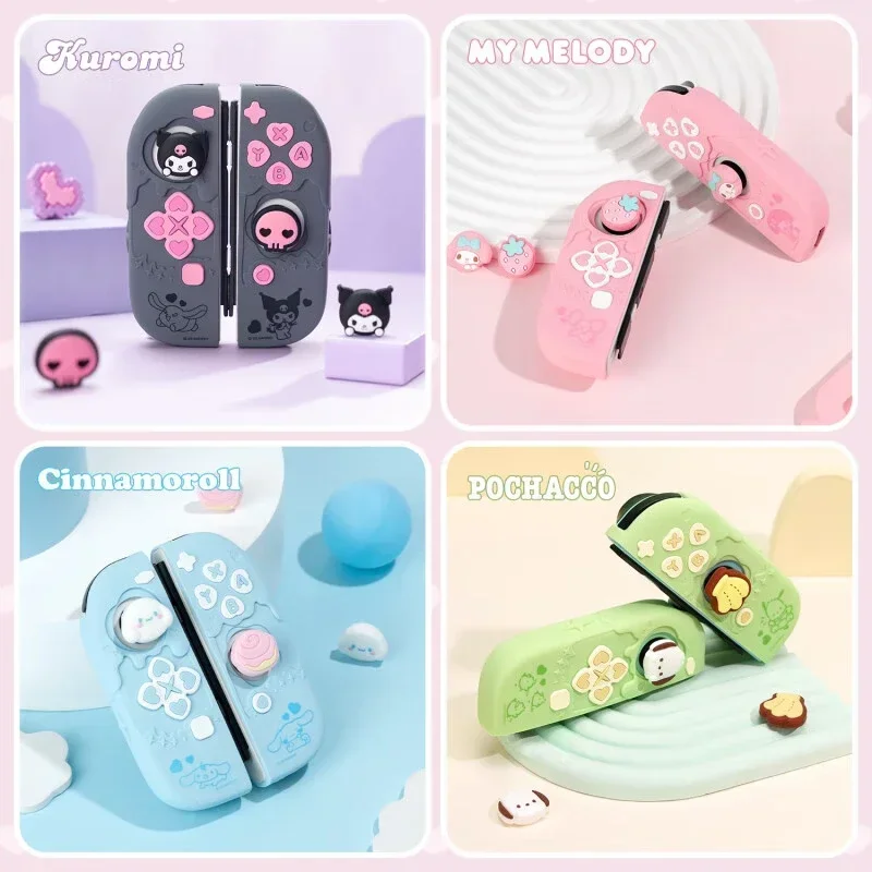 

Kawaii Sanrio Kuromi Cinnamoroll Pochacco Switch Ns/oled Handle Protective Case Anti-fall Digital Accessories Anime Figure Gift