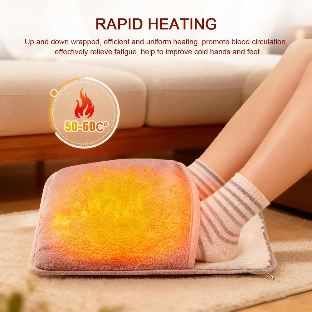 Electric Foot Heating Pad Constant Temperature USB Charging Soft Plush Foot Cover For Home Office Improve Cold Hands And Feet