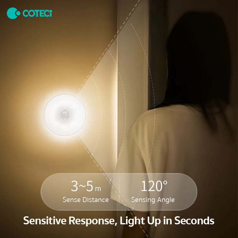 COTECi Smart LED Sensor Night Linkage Motion Light Rechargeable Wireless Magnetic Induction Lamp Wall Home Bedroom Kitchen 2