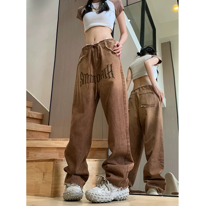 

Y2k Brown Vintage Grunge Baggy Jeans Woman Hip Hop 90s Street Wide Leg Trousers Women High-waisted Straight Denim Pants Female