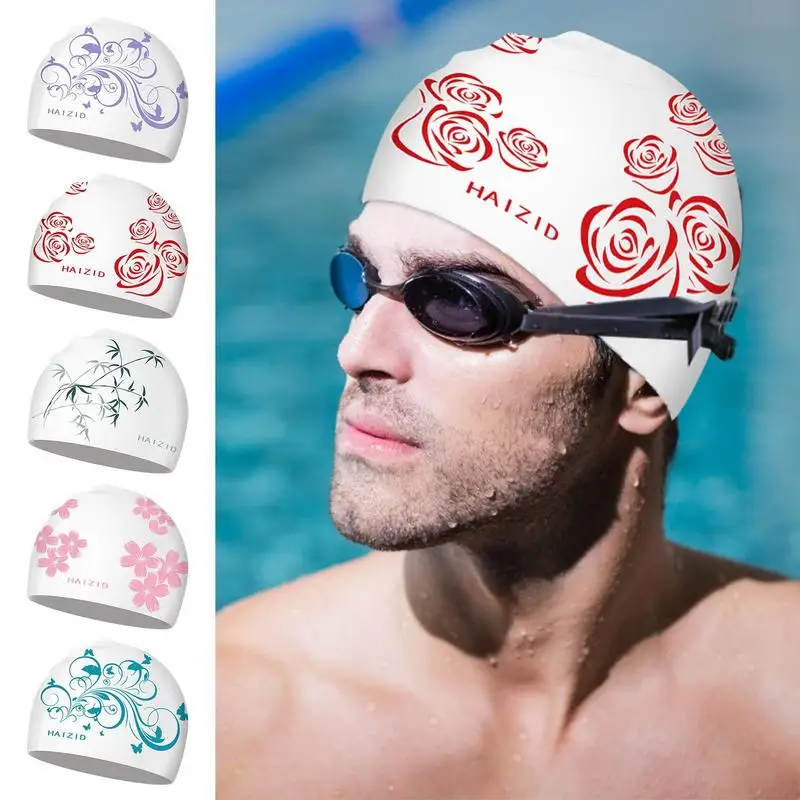 Swim hatThicken Silicone Swim hat For Long Hair Printed Design Silicone Swimming hat For Women Kids Men Adults Boys Girls