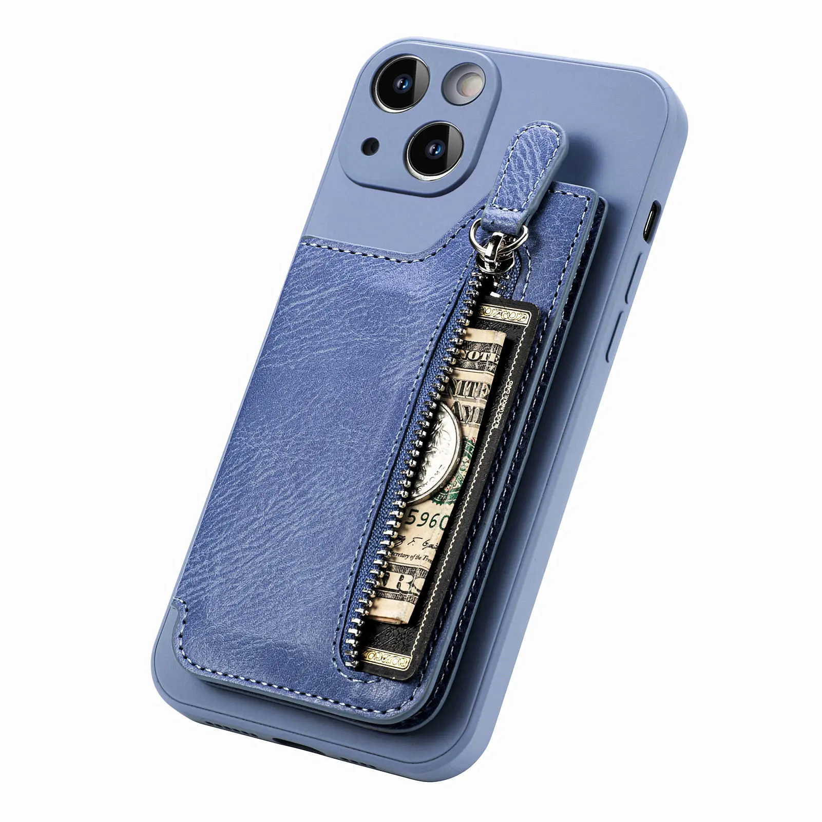 Luxury Leather Zipper Wallet Case with Card Slots and Magnetic Holder - Anti-Drop Protection