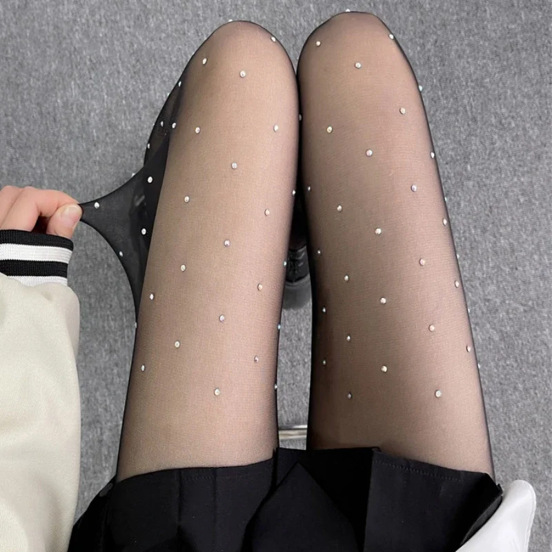 

Sutimine Diamond Tights Women Pantyhose Sexy Fashion Shiny Net Tights Female Slim Rhinestone Mesh Perspective Stockings Tights