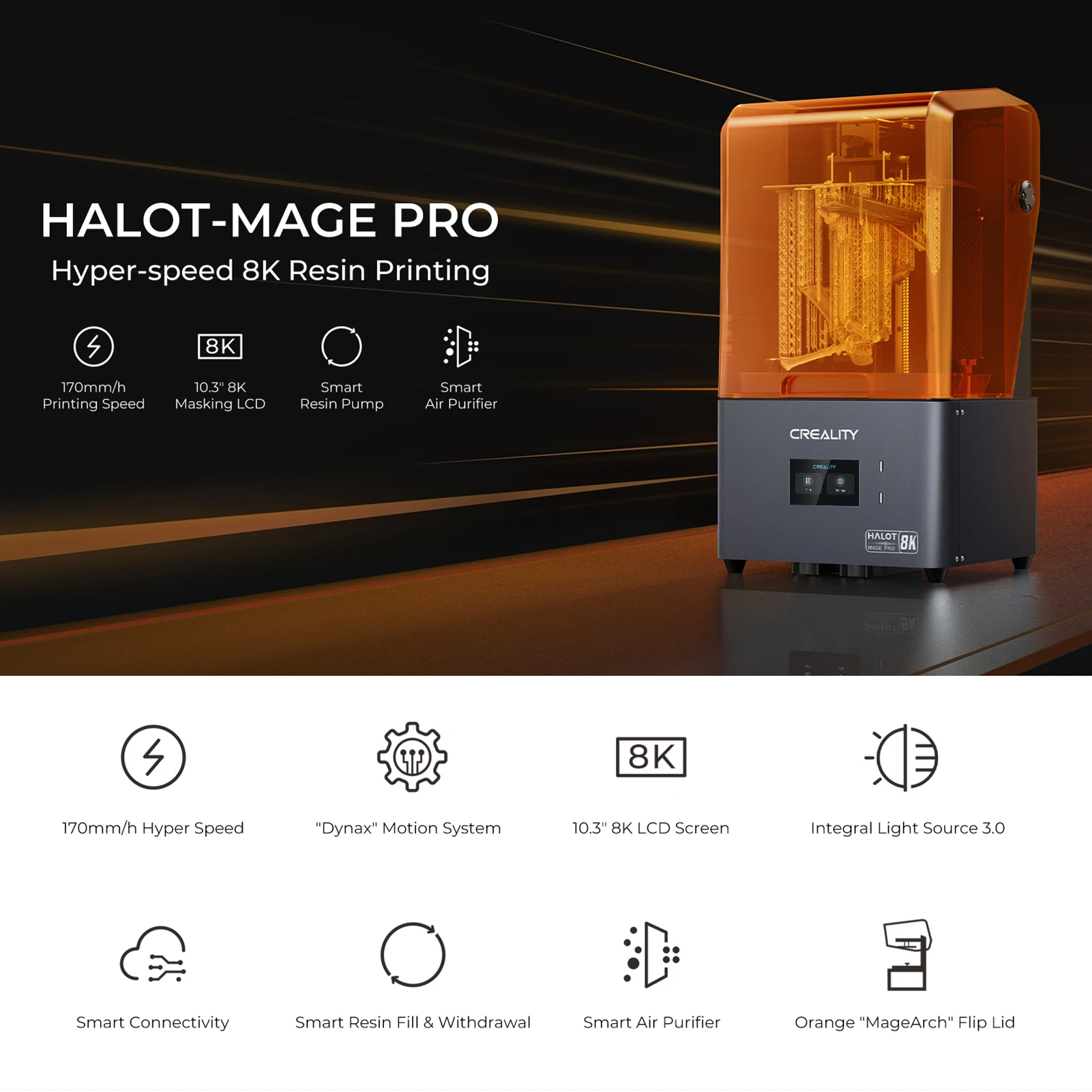 NEW ARRIVAL] Creality Halot Mage Pro Hyper Speed 170mm/h high 8K Resin  Printing 3D Printer 10.3″ 228x128x230mm build - Smith3D Malaysia
