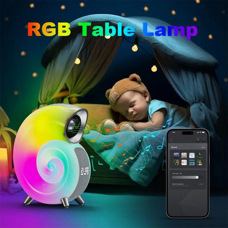 

2023 LED Conch Smart Bluetooth Speaker Night Lights APP Control RGB Atmosphere Light Alarm Clock Home Subwoofer Christmas Gifts