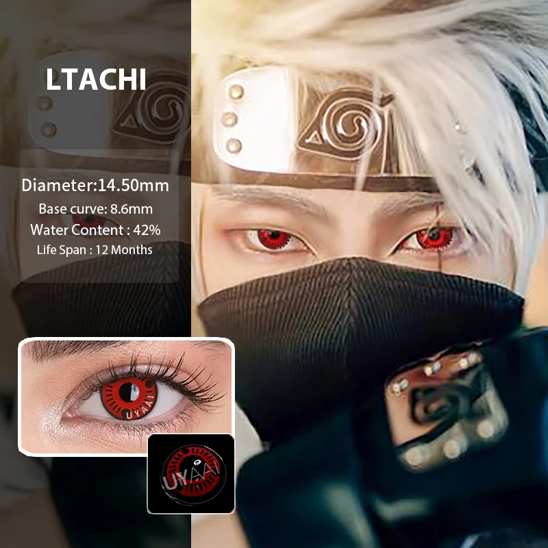 UYAAI 2 Pieces/Pair Cosmetics Contact Lens 14.5mm Annual Red Cosplay For Sharingan Eyes Lenses