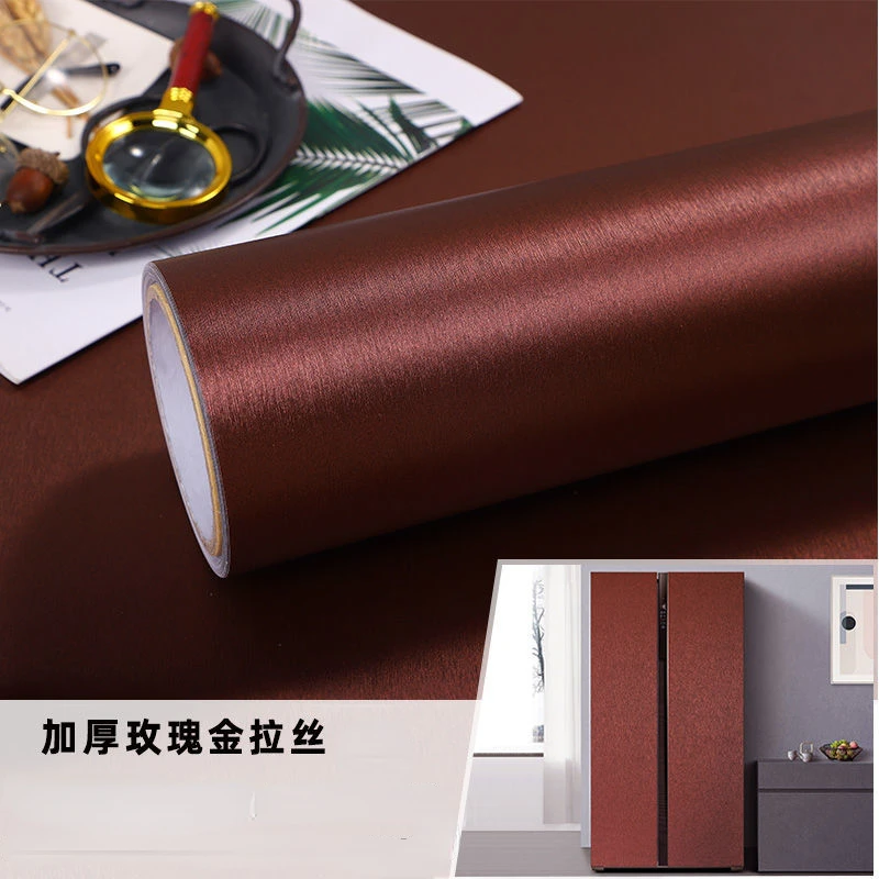 Thickened Brushed Metal Sticker Stainless Steel Kitchen Cabinet Refrigerator Self-adhesive Wallpaper Waterproof Home Decoration