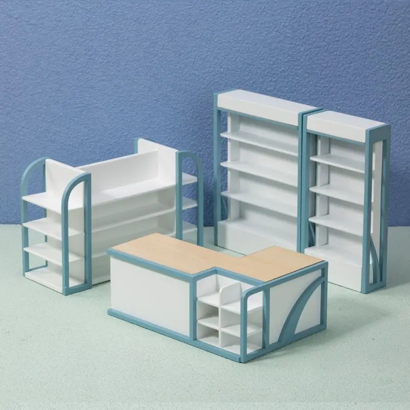 

4PCS Cashier Shelf Model Children's Toys DIY Doll House Miniature Shopping Mall Storage Cabinet Home Decoration Supplies