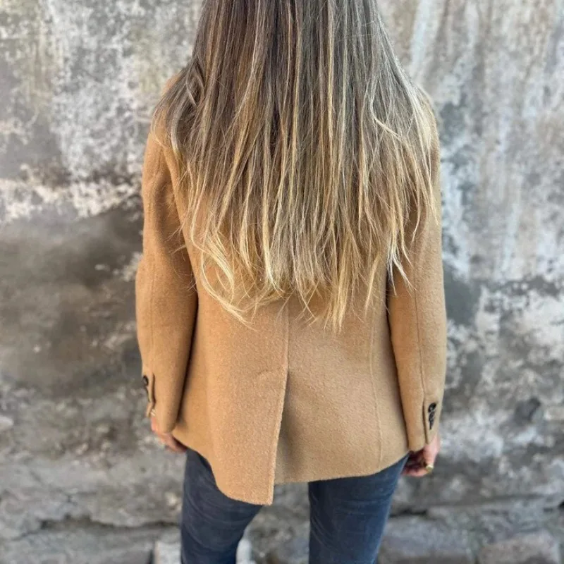 Veste Blazer en Laine Mélangée pour Femme, Col à Revers, Bouton Unique, Veste Casual à Fausses Poches, Veste Slim pour Femme de Bureau en Automne