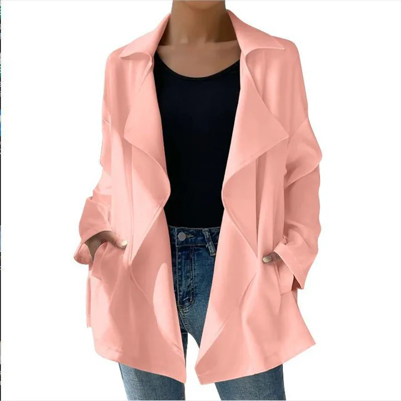 2023 New Autumn Fashion Casual Lapel Solid Color Patchwork Temperament with Slim Fitting Commuter Women's Pocket Trench Coat