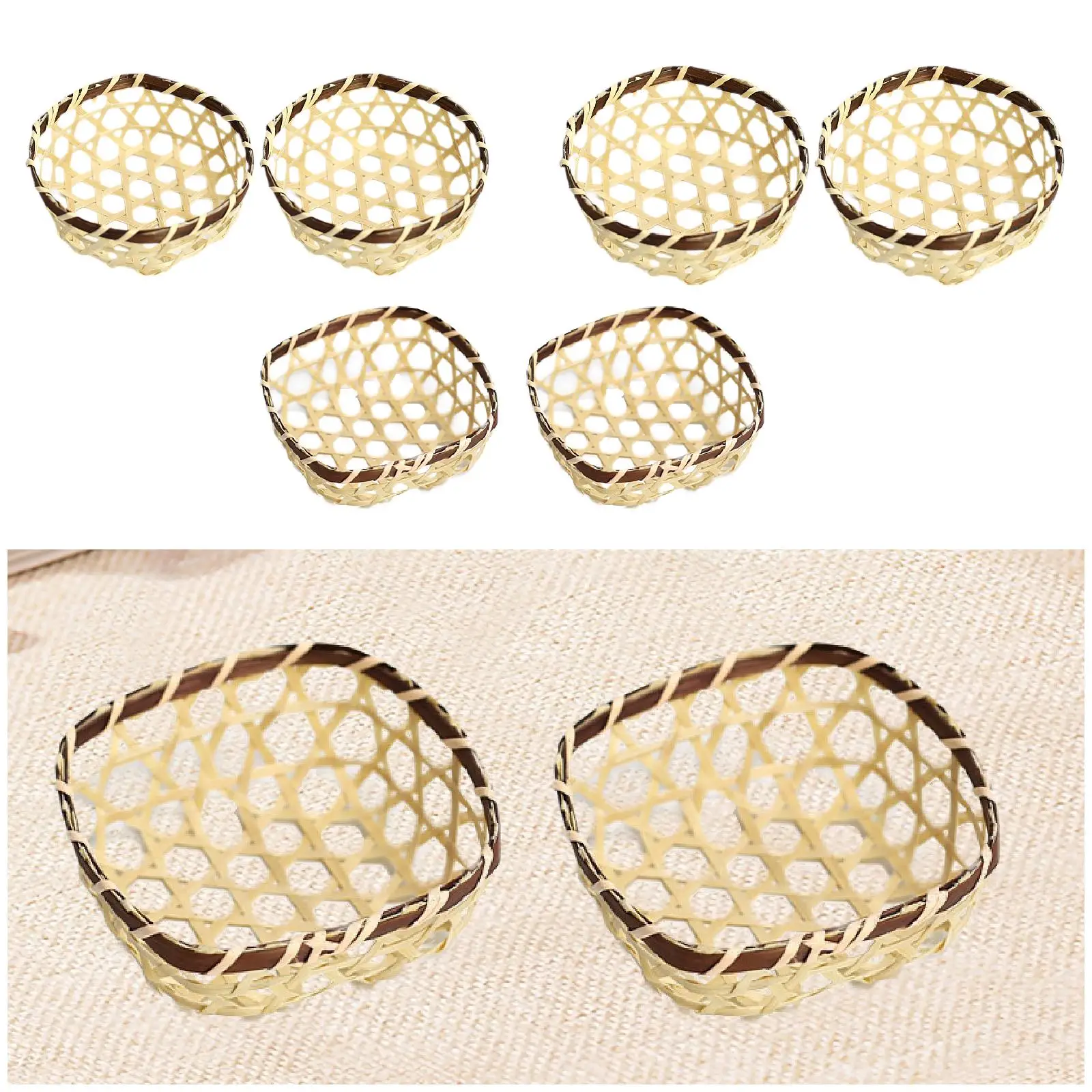 2x Bamboo Serving Basket Tray Handmade Multipurpose Decorative Rustic Farmhosue Woven Baskets Mini Serving Baskets Wicker Basket 3