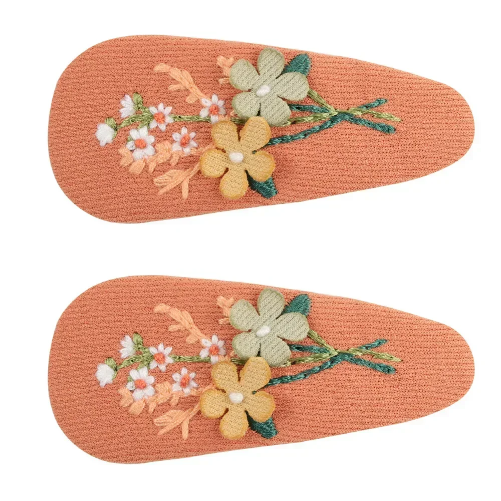 Korea Retro Hair Clips Floral Fabric Oval BB Barrettes Embroidery Flower Hairpin 2Pcs/lot Kids Hair Accessories