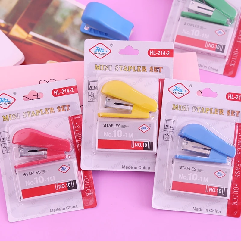 Mini Stapler Set Push Stapler Hand Stapler Mini Stapler Kit Portable Kawaii Office Supplies Accessories For Kids Students Built-in Staple Pins Remover