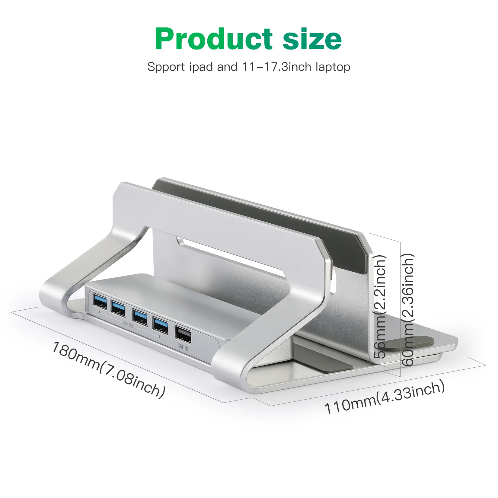 Aluminum Width Adjustable Vertical Desktop Holder Dock Save Space for Desk Organizers and Storage Laptop Stand With 3.0 Hub