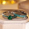 Royal Blue Rose Red Purple Green Stone Round Promise Engagement Ring Set Black Gold Color Couple Bridal Sets Mothers Day Jewelry
