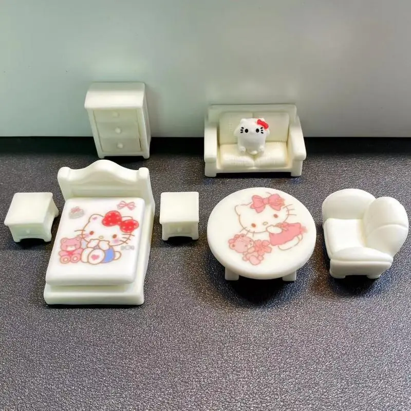 

Sanrio Hello Kitty Cinnamoroll My Melody Mini Emulates Furniture Sofa Children Toy Resin Diy Doll Set Children Birthday Gifts