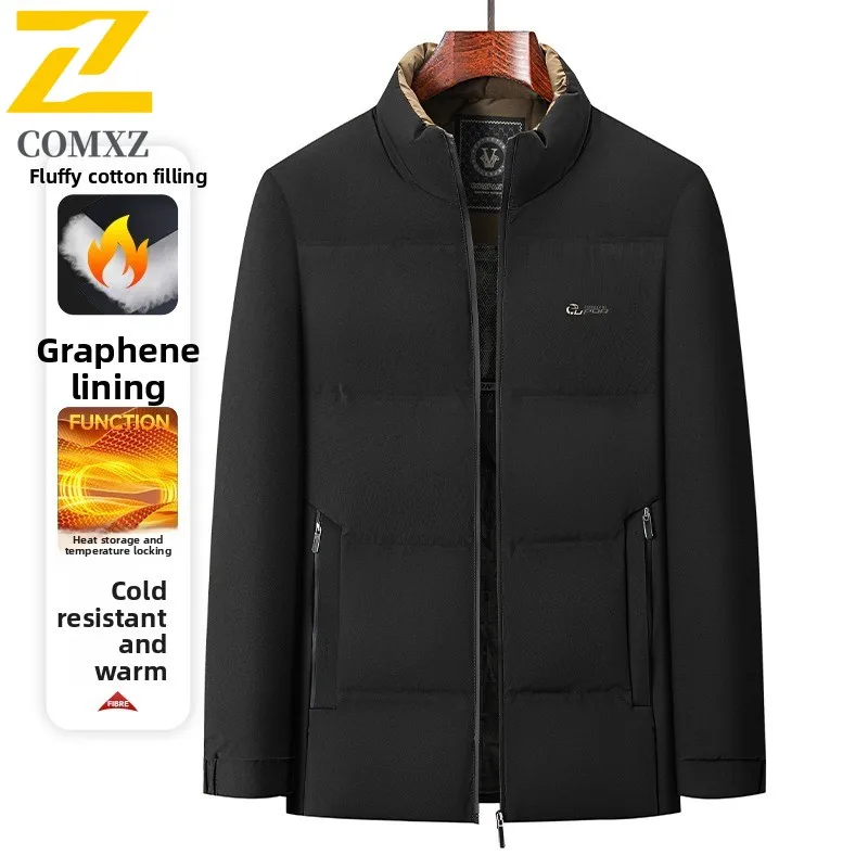 Men's Work Jacket Short Padded Jacket for Senior  Minimalist Stand Collar Thermal Coat with All-Match Design for Urban Winter