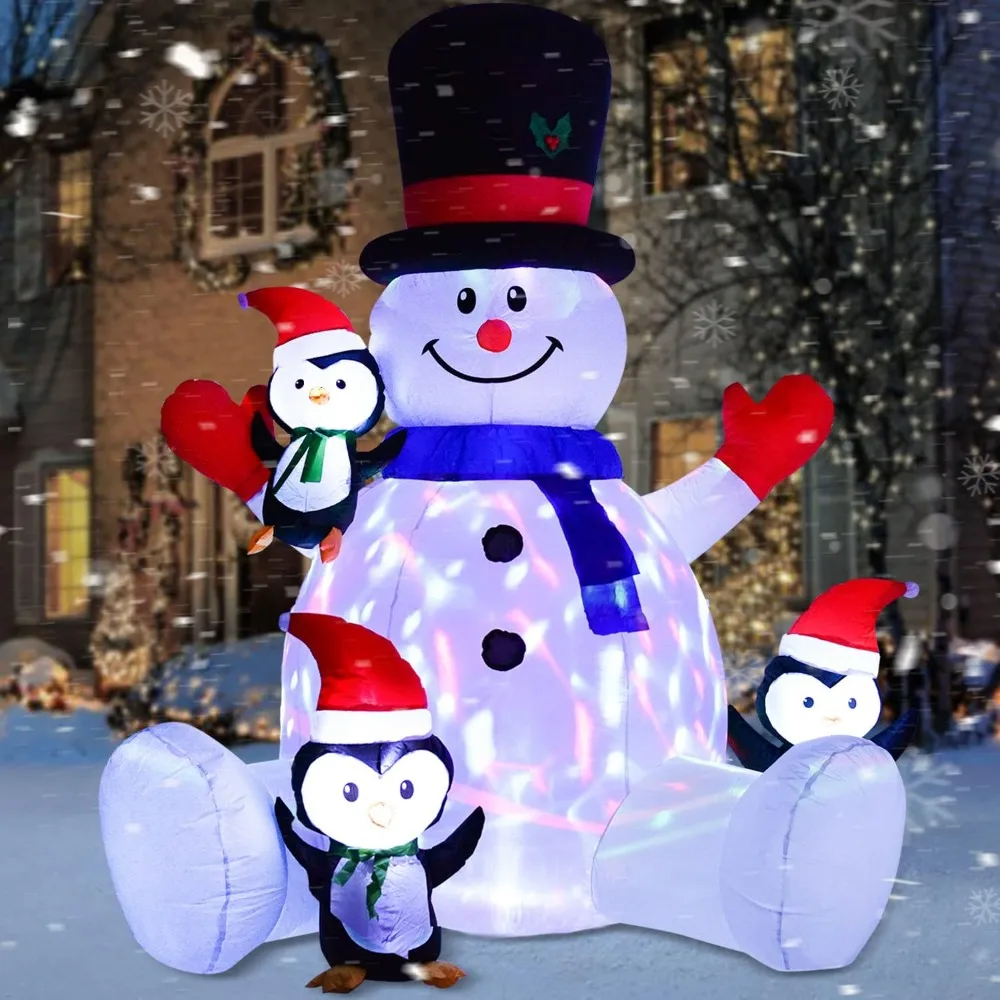 

7ft Inflatable Christmas Snowman With Penguins Outdoor Decorations Home and Garden Inflatable Santa Claus 2024 Decoration Decors