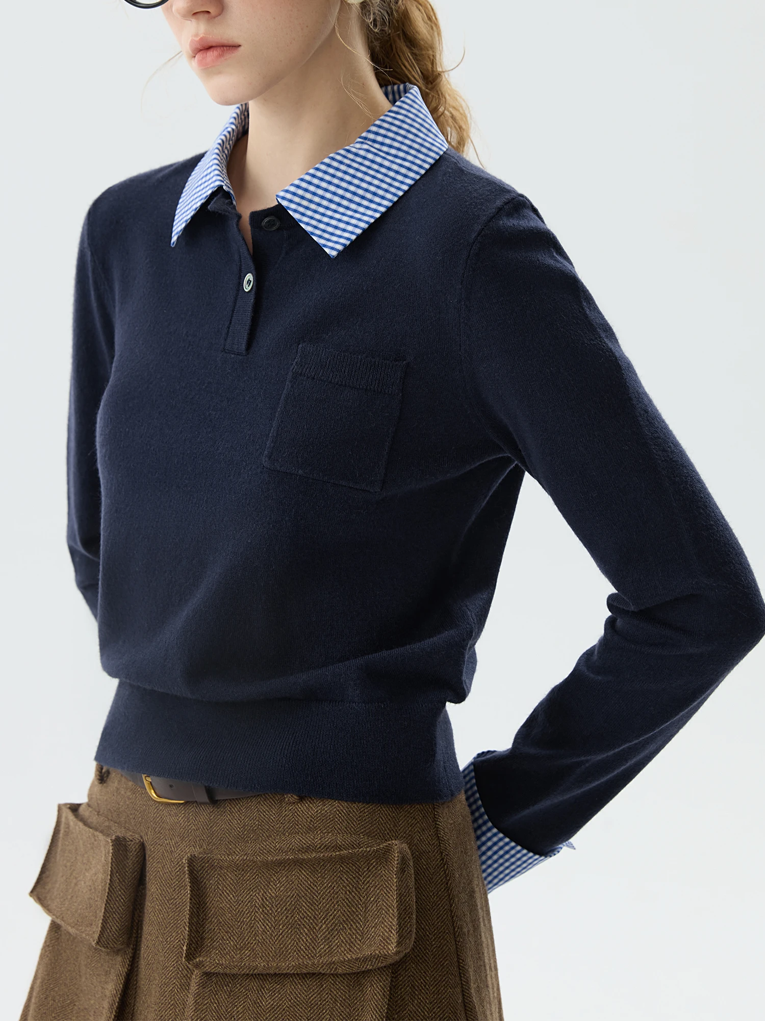 Mishow Multi Colored Fake Two-Piece Swinging Collar Sweater MXE42Z1341