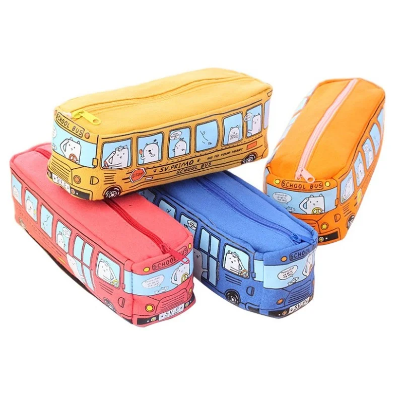 

Bus Cute Pencil Case Canvas Stationery Box Large Capacity Pen Bag School Pencil Cases for Children Pen Case Kawaii Student Gifts