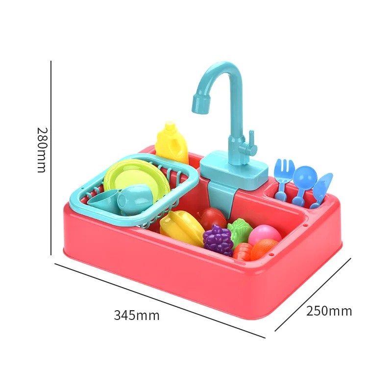 Kitchen Electric Wash Basin Sink Kit Children Pretend Play Toys Automatic Circulating Water Outlet Educational Cleaning House Gift for Children
