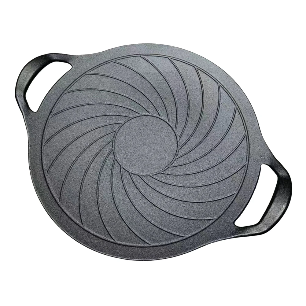 15 Inch Cast Iron Grill Pan Round Grill Skillet Nonstick BBQ Grill Pan Compatible for Gas Stove for Indoor Or Outdoor Grilling