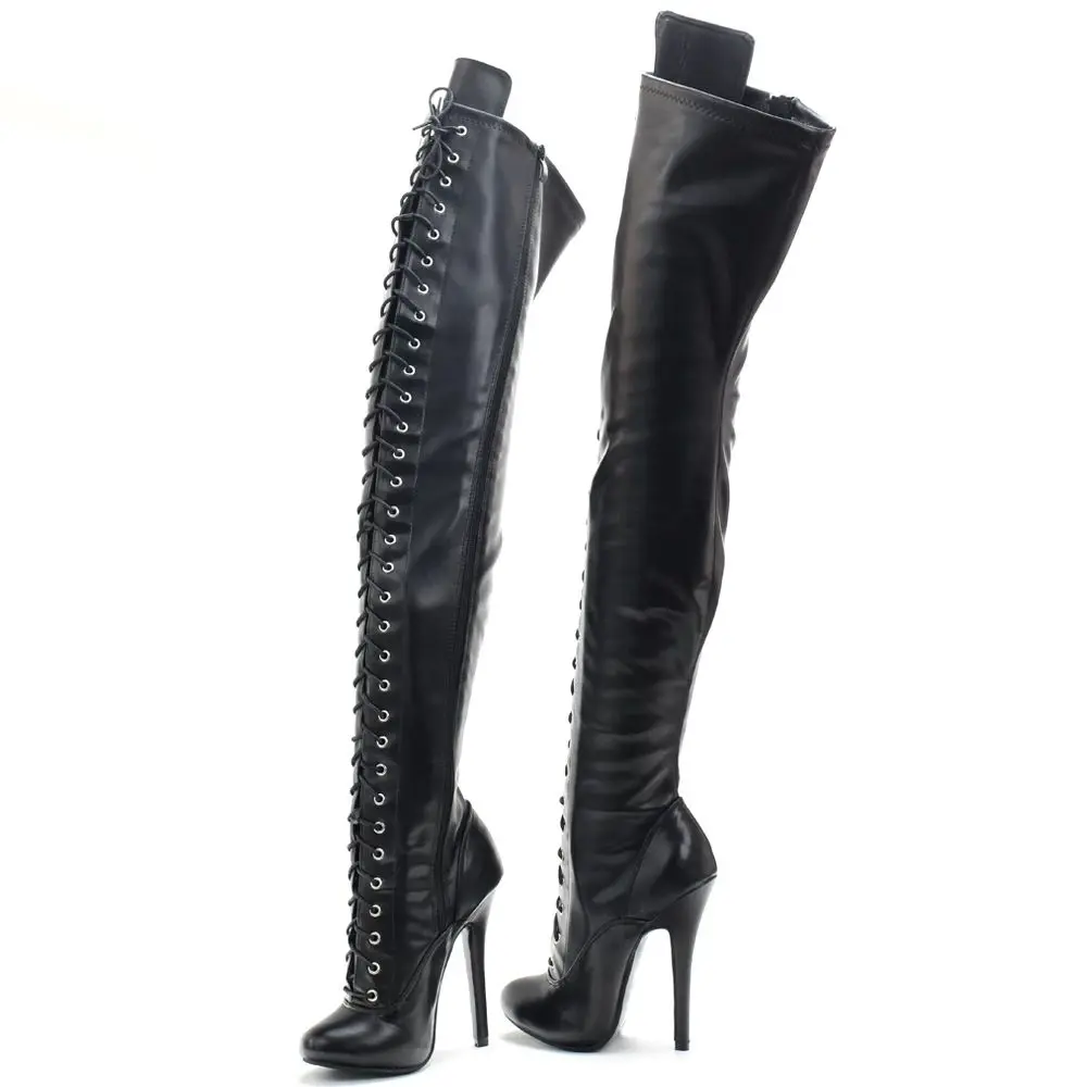 

Women Over The Knee Boots 14CM High Heel Cross-tied Zip Stiletto Thigh Long Ladies Party Nightclub Boots Custom Shaft