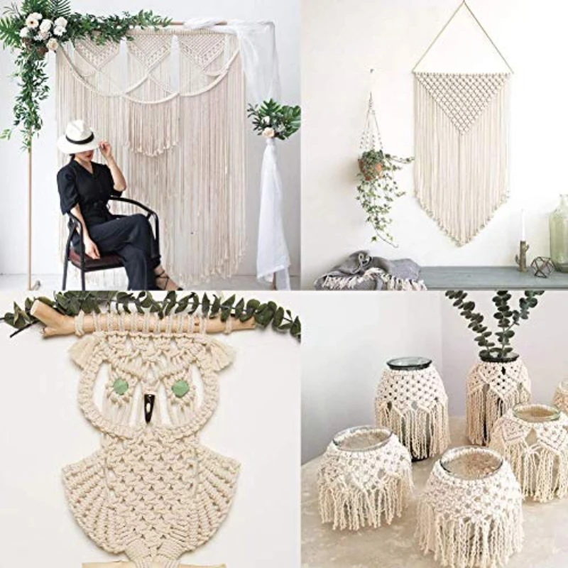 100M Natural Macrame Cotton Cord Macrame Cord Twisted Soft Cotton String for DIY Plant Hanger Craft Making Knitting Rope
