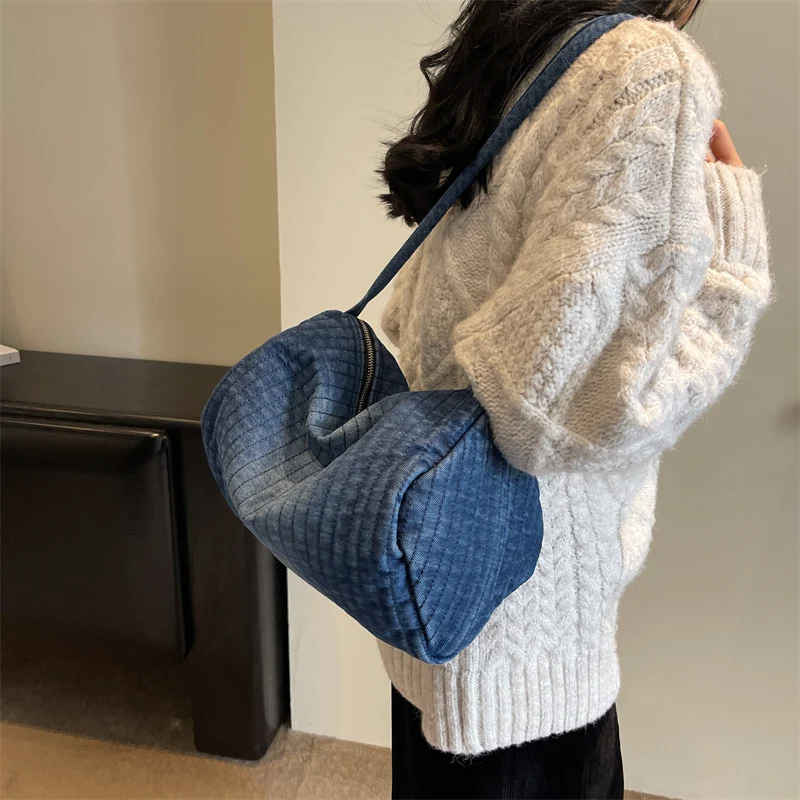

Gradient Denim Women's Bag New Jeans Eco Bag Korean Messenger Bag Y2K Shoulder Bag Shopping Vintage Handbag Quilted Sling Bag