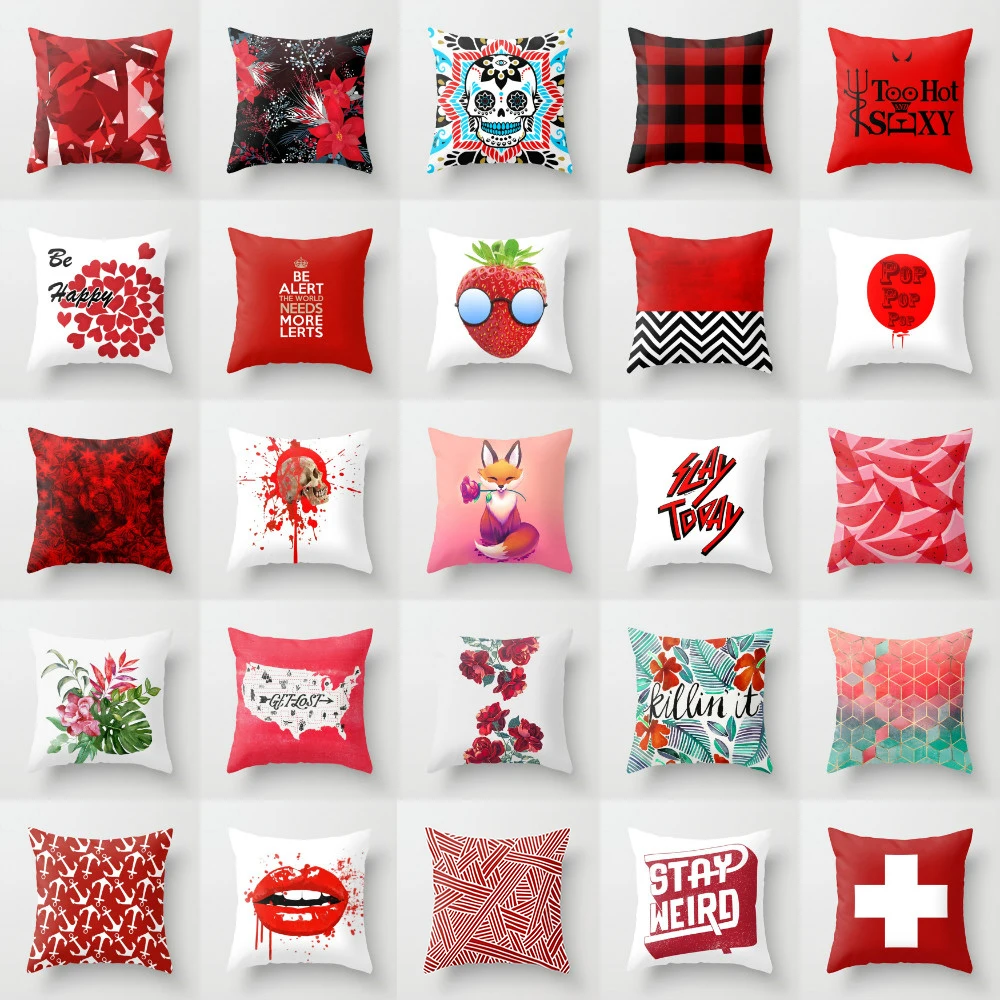 

Nordic INS Red Series Throw Pillow Super Soft Short Plush Mesh Red Same Star Car Sofa Bedhead Cushion Cover