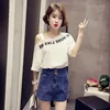 Loose BF Letter ort Sve T-irt Women's f Sve Overhead oulder Trendy Korean Sle Commute Pattern Print Casual Top