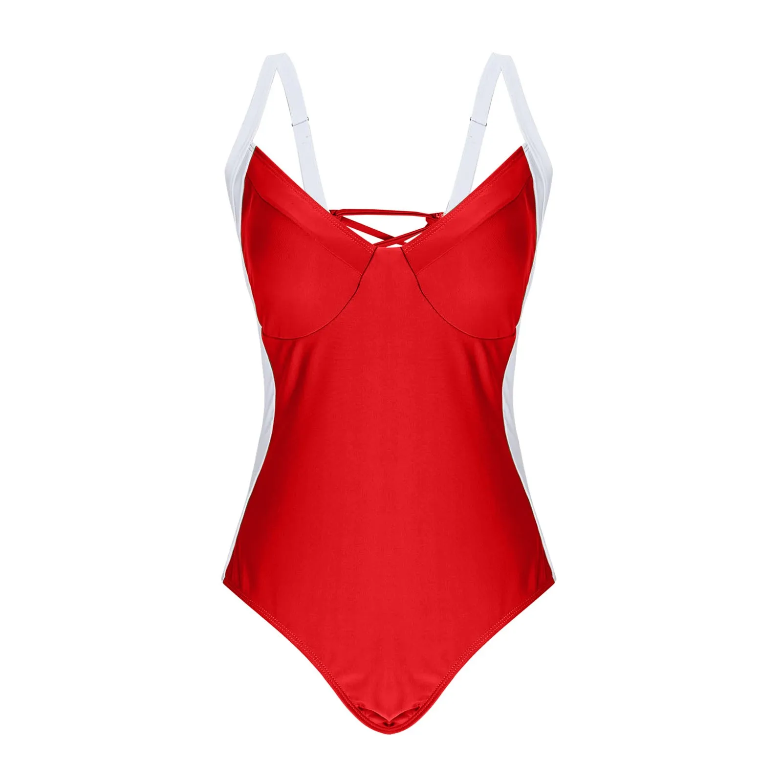 Contrast Color Women's One Piece Swimsuit Push Up Bathers Suspenders Swimwear Woman Sexy Surfing Bathing Monokini