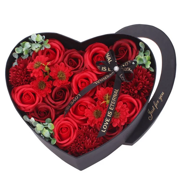 13Pcs Heart Shape Rose Gift Box Artificial Eternal Rose Bouquet Forever Red Rose Valentine Day Gift Christmas Birthday Wedding L 1