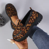 Women Chunky Heels leopard Loafers New Fashion British style Slip On Platform Shoes Woman Thick Bottom Shallow single shoe Pumps 1
