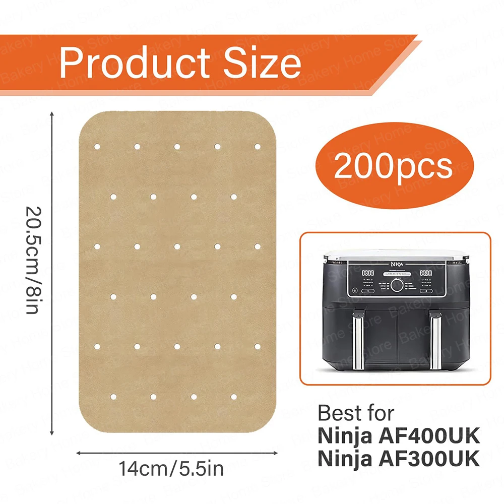 200PCS Air Fryer Disposable Perforated Parchment Paper Liners Non-Stick Baking Paper Mat For Ninja AF400UK AF300UK Tower Salter