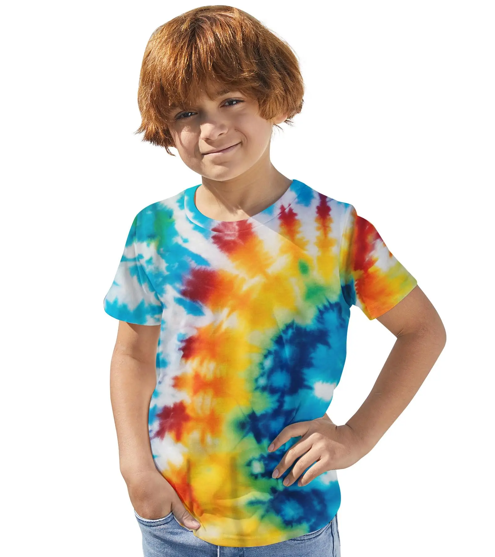 New Hot Sale Children's Men's Casual T-shirt Color Vortex 3D Printing Short Sleeve Boys Comfortable Kids O-Neck Girls' Tees 2