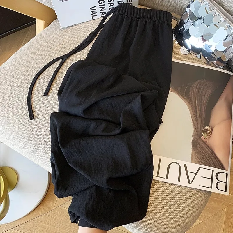 Pleated Tencel Cotton Wide Leg Pants Women Spring Summer