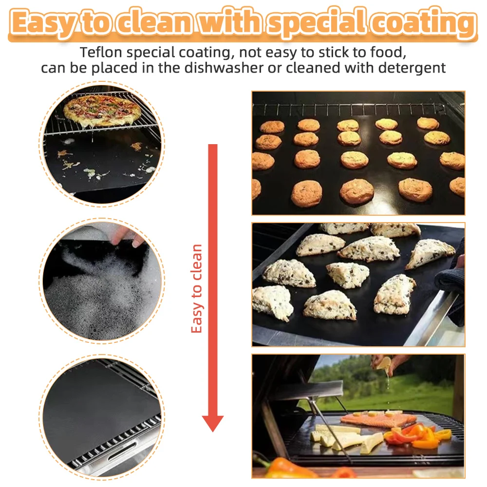 BBQ Grill Mat 2Pcs Reusable Non-stick Outdoor Kitchen Baking Cooking Plate Party Accessories
