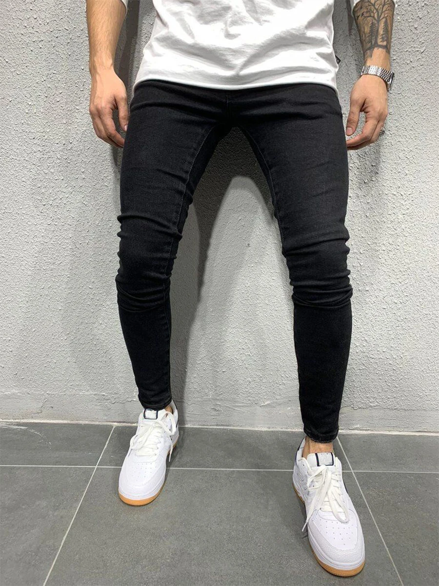 High-Quality Solid Color Men' Clothing Europe And The United States Classic Washed Jeans Casual Stretch Skinny Denim Pants S-3XL