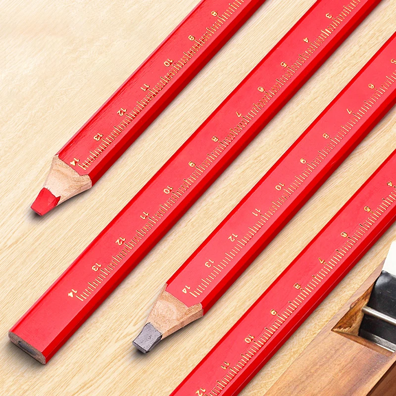 Woodworking Thick Core Pencils with Scale - 12-Pack in Black/Red