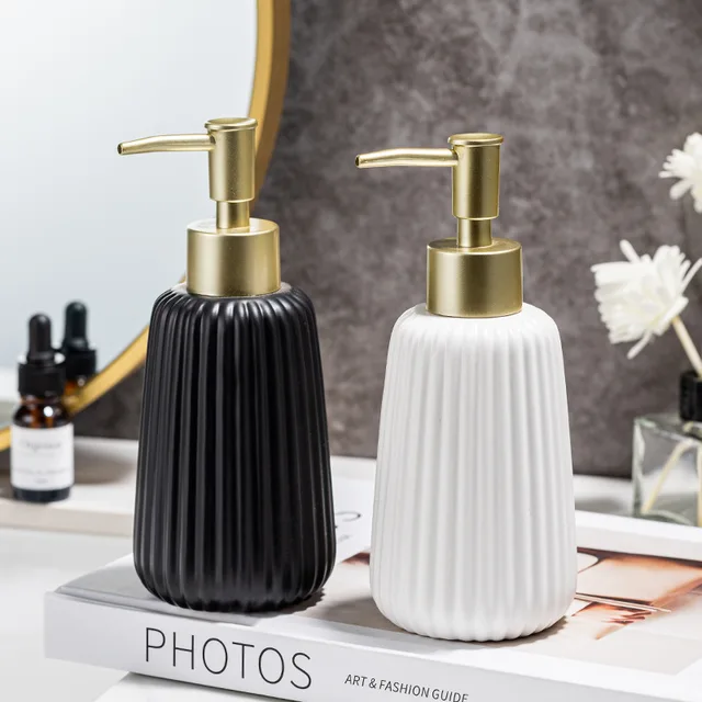 300ml เครื่องจ่ายสบู่เซรามิคเจลทําความสะอาดมือขวดกดประเภทห้องน้ําเจลอาบน้ําแชมพูบรรจุภัณฑ์ย่อยขวด 1