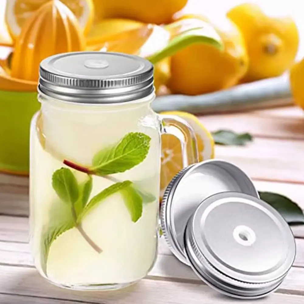Storage Lids 10pcs Practical 70mm with Straw Hole Mason Can Rust Prevention Wide Mouth Sealing Cover Home food cover,fresh keeping cover,microwave cover,preservation cover,bowl cover