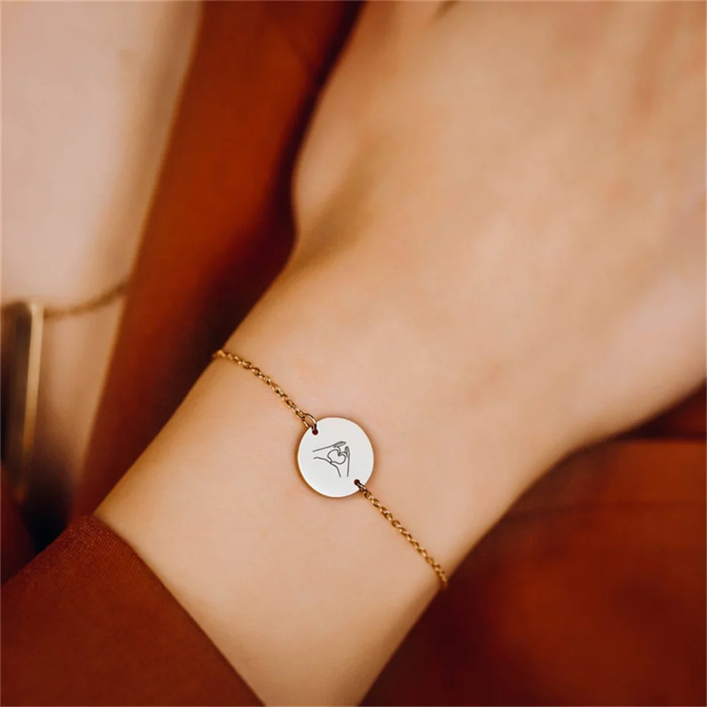 

Custom Personality Women's Bracelet Gesture Minimalism Custom Stainless Steel Bracelet Lllustration Carved Icon Peace Pinky
