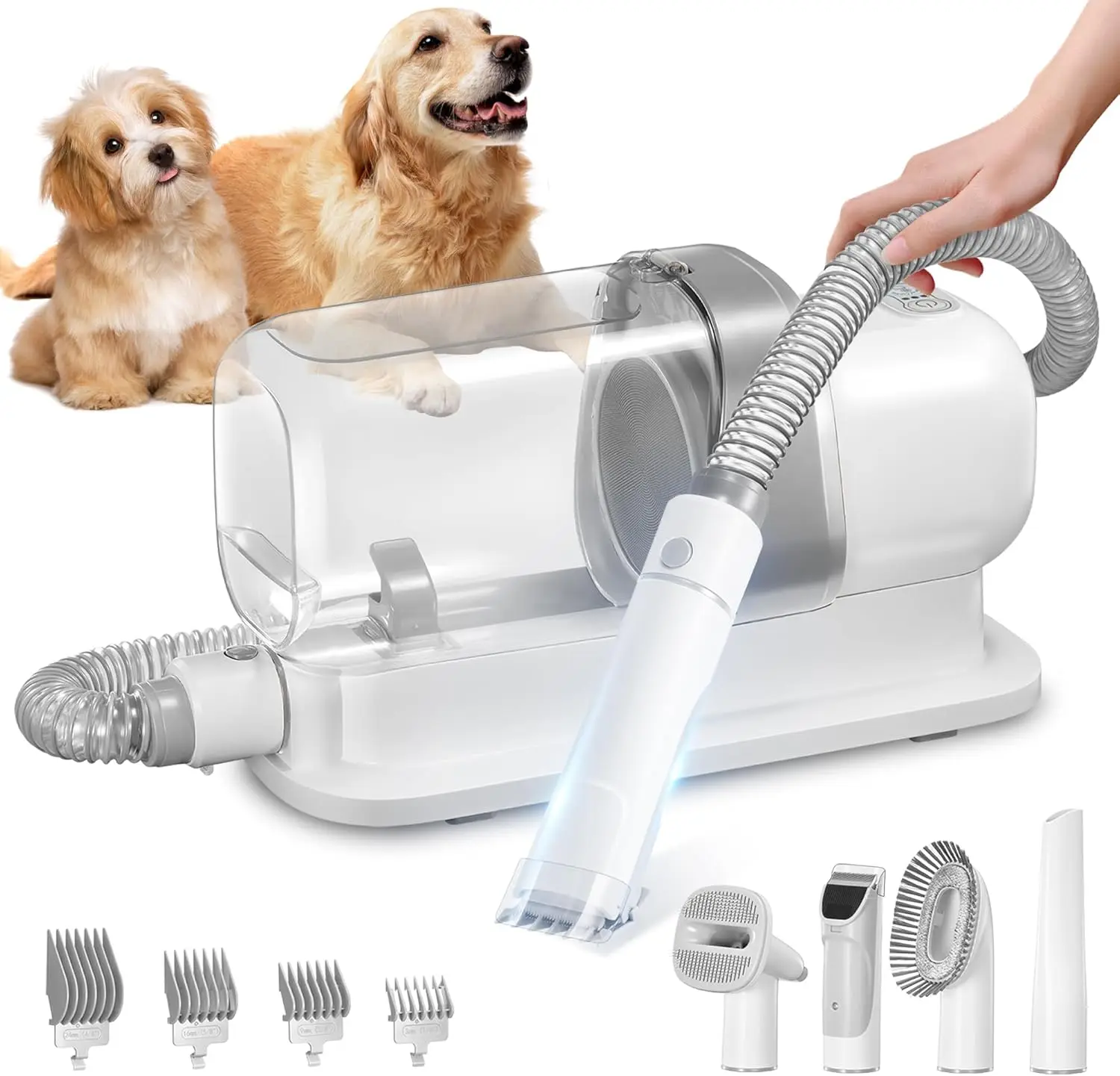 Dog grooming vacuum kit with pet hair removal tools