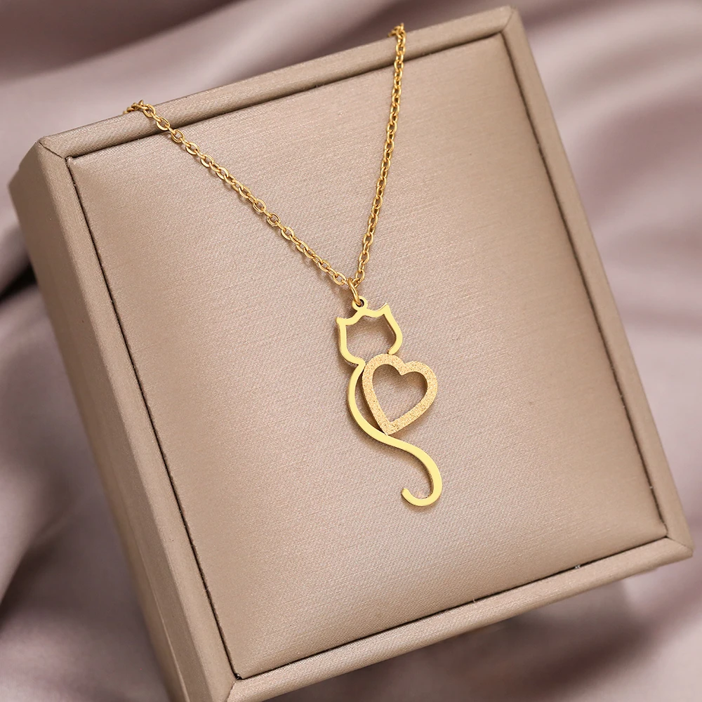 Stainless Steel Necklaces Heart Cat Cute Necklace For Women - PeticaDeals