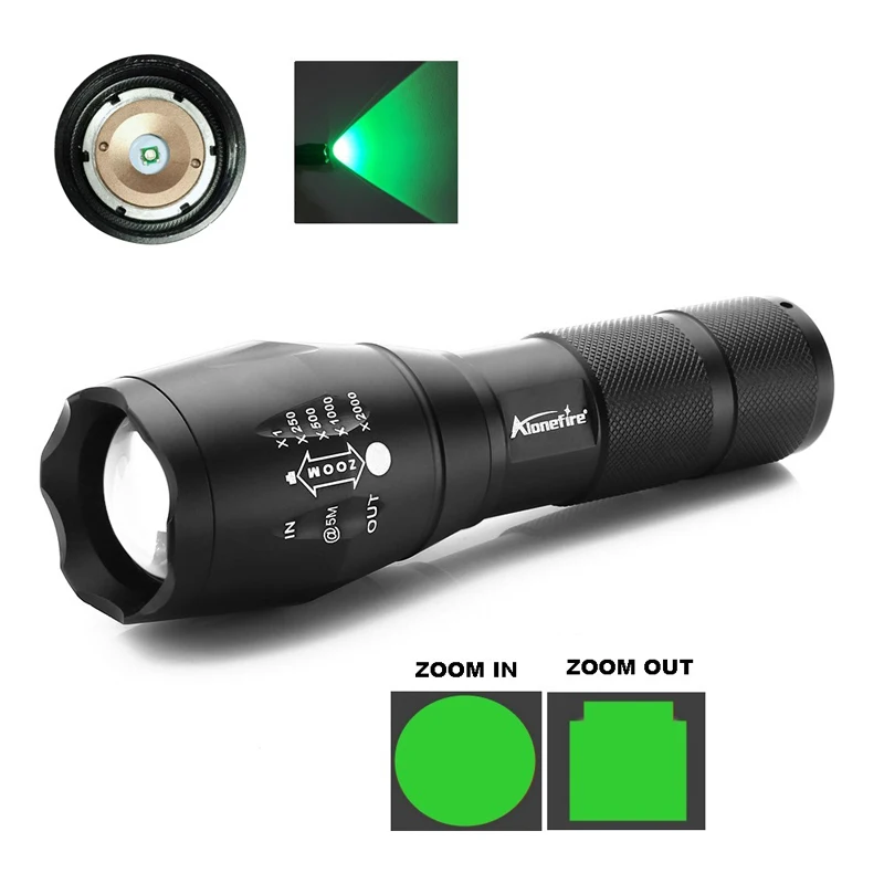 

E17 300Lumens Zoomable Long Range Green Light Flashlight Hunting Tactical